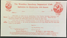 Load image into Gallery viewer, 1935 Wembley Speedway Supporters Club Membership Application Form Vintage Racing