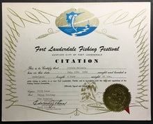 Load image into Gallery viewer, 1959 Fort Lauderdale Fishing Festival Citation Florida Amberjack Kingfish VTG