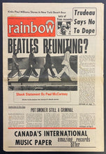 Load image into Gallery viewer, 1972 Vintage Rainbow Issue Canada's Music Newspaper Featuring Beatles Trudeau