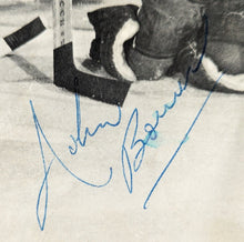 Load image into Gallery viewer, 1964 Tim Horton Johnny Bower Autographed Photo Cut Maple Leaf Gardens Signed JSA