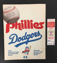 Load image into Gallery viewer, 1977 National League Championship Baseball Program + Ticket Dodgers vs Phillies