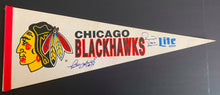 Load image into Gallery viewer, 1981-82 Chicago Blackhawks Full Size Hockey Pennant Autographed x2 Marsh + Kerr