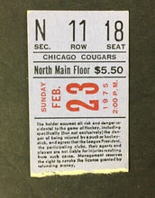 Load image into Gallery viewer, 1975 WHA Hockey Ticket Stub Chicago Cougars Vs Vancouver Blazers Amphitheater