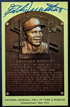 Load image into Gallery viewer, 1978 Eddie Mathews Autographed MLB Baseball Signed HOF Plaque Postcard JSA