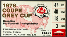Load image into Gallery viewer, 1978 CFL Grey Cup Ticket Exhibition Stadium Montreal Alouettes Edmonton Eskimos