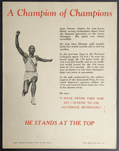 Load image into Gallery viewer, 1937 Jesse Owens Ontario Temperance Federation Poster Olympics Vintage Historic