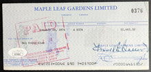 Load image into Gallery viewer, 1974 Maple Leaf Garden Harold Ballard Donald Crump Signed Autographed Cheque JSA
