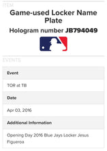 Load image into Gallery viewer, 2016 Opening Day Jesus Figueroa Game Used Locker Name Plate Toronto Blue Jays