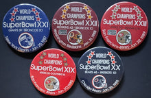 Load image into Gallery viewer, NFL Football Super Bowl Pinbacks First 23 Winners 3.5" Pins I-XXIII Superbowl