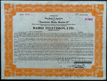 Load image into Gallery viewer, 1933 Share Certificate Baird Television LTD. Stock Pioneer TV Broadcasting VTG