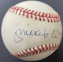 Load image into Gallery viewer, Mickey Mantle + Reggie Jackson Dual Signed Autographed Baseball Yankees JSA LOA