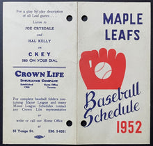 Load image into Gallery viewer, 1952 Toronto Maple Leafs Crown Life CKEY International League Baseball Schedule
