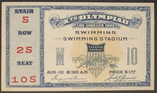 Load image into Gallery viewer, 1932 Summer Olympics Los Angeles Swimming Ticket Vintage Mens 400m Freestyle