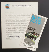 Load image into Gallery viewer, 1980 Toronto Argonauts Brochure + Letter From Argos Coach Forrest Gregg CFL VTG