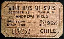 Load image into Gallery viewer, 1956 MLB Baseball Willie Mays All-Stars Ticket New York Giants Andrews Field Vtg