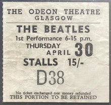 Load image into Gallery viewer, 1964 Vintage Beatles Concert Ticket Stub Glasgow Odeon Scotland Authenticated