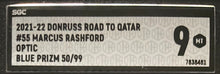 Load image into Gallery viewer, 2021-22 Donruss Road to Qatar #55 Marcus Rashford Optic Blue Prizm 50/99 SGC 9
