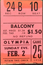 Load image into Gallery viewer, 1958 Detroit Red Wings Toronto Maple Leafs Olympia Ticket Stub NHL Hockey