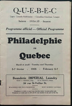 Load image into Gallery viewer, 1935 Can-Am League Hockey Program Quebec Beavers vs Philadelphia Arrows