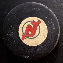 Load image into Gallery viewer, 1979-83 NHL Hockey Vintage Official New Jersey Devils Viceroy Game Used Puck