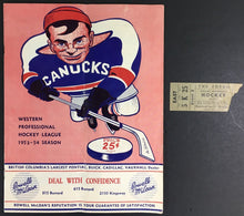 Load image into Gallery viewer, 1953 Western Professional Hockey League Program & Ticket Canucks Vancouver Forum