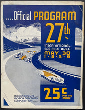 Load image into Gallery viewer, 1939 Indy 500 Program + Lap Scoresheet + Race Summary Wilbur Shaw Indianapolis