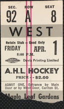 Load image into Gallery viewer, 1966 Rochester Americans AHL Hockey Ticket @ Maple Leaf Gardens Vintage