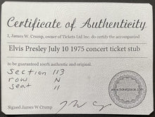 Load image into Gallery viewer, 1975 Elvis Presley Concert Ticket Stub Cleveland Coliseum Ohio Vintage iCert 6