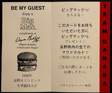 Load image into Gallery viewer, 1998 Rare Nagano Winter Olympics Hockey McDonalds Coupon Card Wayne Gretzky