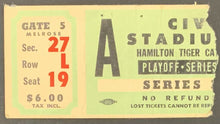 Load image into Gallery viewer, 1965 Civic Stadium CFL Football Ticket Hamilton Tiger-Cats Playoff Series VTG