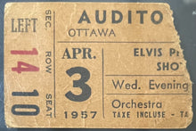 Load image into Gallery viewer, 1957 Elvis Presley Ottawa Concert Ticket Stub POP 1 PSA 1.5 Extremely Rare Music