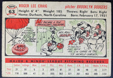 Load image into Gallery viewer, 1956 Topps Baseball Roger Craig #63 Brooklyn Dodgers MLB Card Vintage