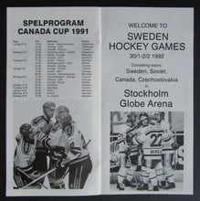 Load image into Gallery viewer, 1991 Canada Cup Hockey Tournament - Team Sweden Media Guide Mats Sundin