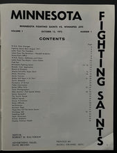 Load image into Gallery viewer, 1972 WHA Hockey Minnesota Fighting Saints 1st Game Program v Winnipeg Jets Hull