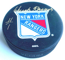 Load image into Gallery viewer, Chuck Rayner Signed New York Rangers NHL Hockey Puck Autographed In Glas Co