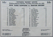 Load image into Gallery viewer, 1959 Madison Square Garden NHL Program Boston Bruins vs NY Rangers Monty Hall