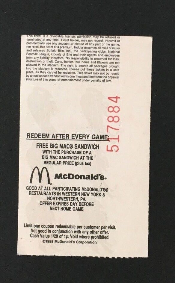 1999 NFL Football Ticket Stub Buffalo Bills vs Miami Dolphins Ralph Wi ...