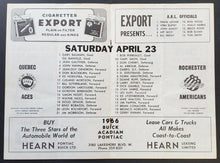 Load image into Gallery viewer, 1966 Maple Leaf Gardens AHL Program Rochester Americans v Quebec Aces Don Cherry
