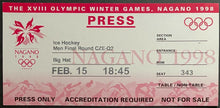 Load image into Gallery viewer, 1998 Winter Olympics Men's Ice Hockey Ticket Czech Republic Kazakhstan Nagano