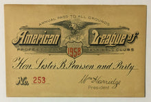 Load image into Gallery viewer, 1958 MLB American League Baseball Pass Canadian Prime Minister Lester B Pearson
