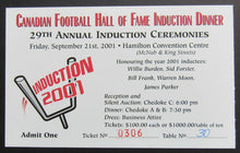 Load image into Gallery viewer, 2001 29th Canadian Football Hall Of Fame Induction Dinner Program + Ticket