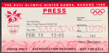 Load image into Gallery viewer, 1998 Nagano Winter Olympic Games Press Ticket Final Round Hockey Russia Finland