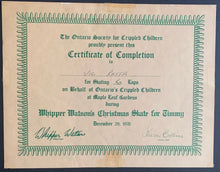 Load image into Gallery viewer, 1976 Whipper Watson Christmas Skate For Crippled Kids Diploma Maple Leaf Gardens