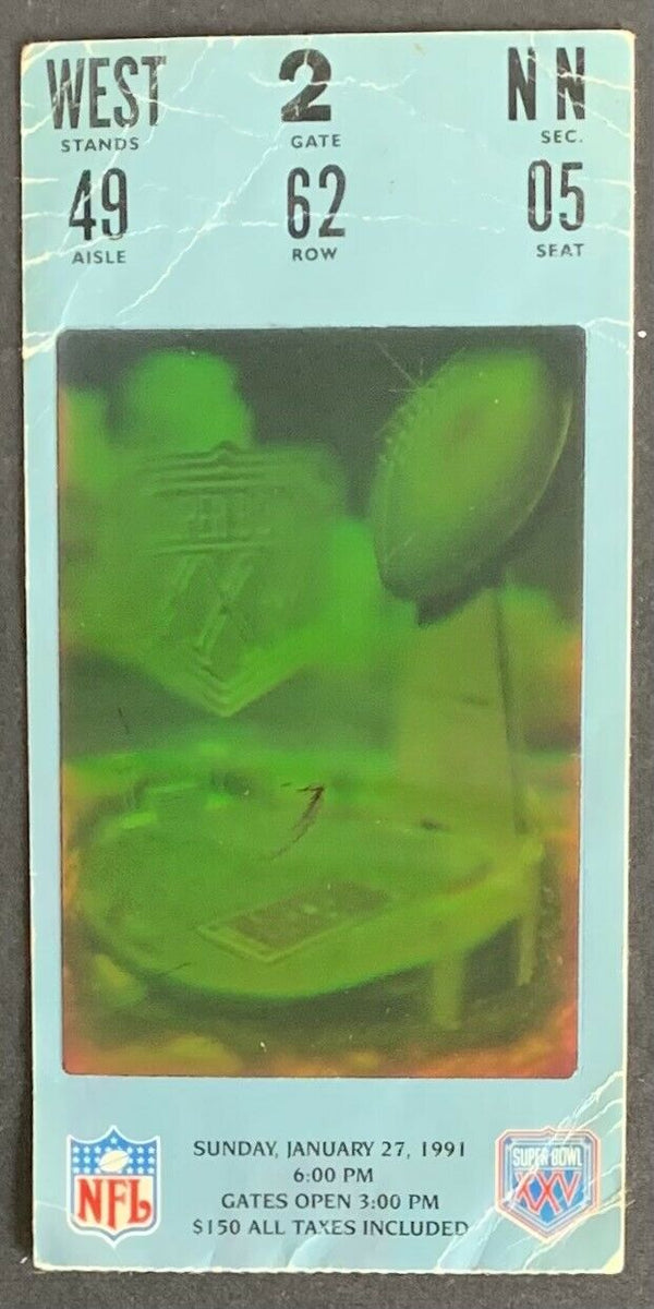 Vintage Super Bowl XXV 1991 Ticket New York Giants vs Buffalo Bills NF ...
