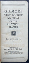 Load image into Gallery viewer, 1932 Los Angeles Summer Olympics Pocket Guide Gilmore Gasoline Historical VTG