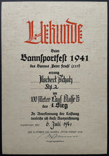 Load image into Gallery viewer, 1941 German Athletic Competition Certificate Darmstadt Signed on Fuhrer's Behalf