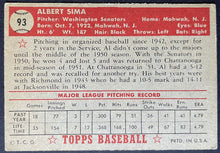 Load image into Gallery viewer, 1952 Topps Baseball Al Sima #93 Washington Senators MLB Card Vintage