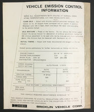 Load image into Gallery viewer, 1975 Bricklin Dealers Vehicle Emission Control Info Sticker Auto Advertising