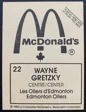 Load image into Gallery viewer, 1982-83 McDonalds Hockey Sticker #22 Wayne Gretzky Rare Card Edmonton Oilers
