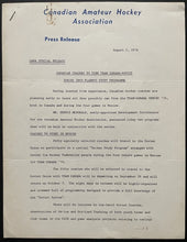 Load image into Gallery viewer, 1974 Canada Hockey Press Release 4 Summit Series Games 3 Pages CAHA Vintage